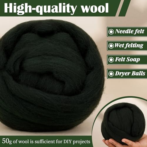1.76oz Dark Green Natural Wool Roving