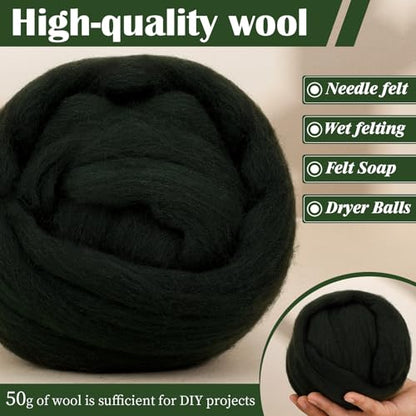 1.76oz Dark Green Natural Wool Roving