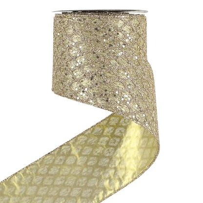 Glitter Champagne Gold Wired Christmas Ribbon 4 inch x 10 Yards (30 Foot)