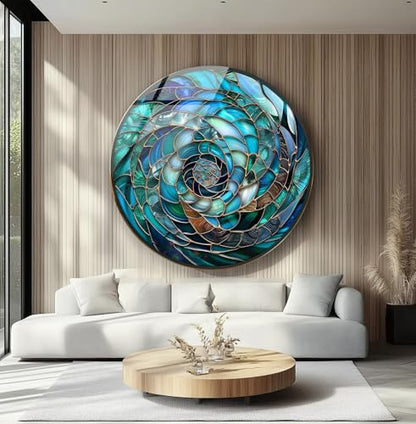 31.5''(80cm) Diameter Ocean Vortex Spiral Round Glass Wall Art Tempered Glass Printing Wall Decor Large Wall Art Wall Hangings