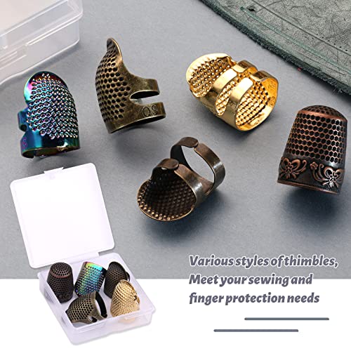 5 Pcs Sewing Thimbles Kit Metal Finger Protector Quilting Ring (5 Count)
