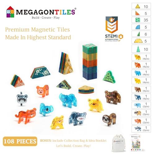 Zoo Animals Magnetic Tiles Set 108PCS