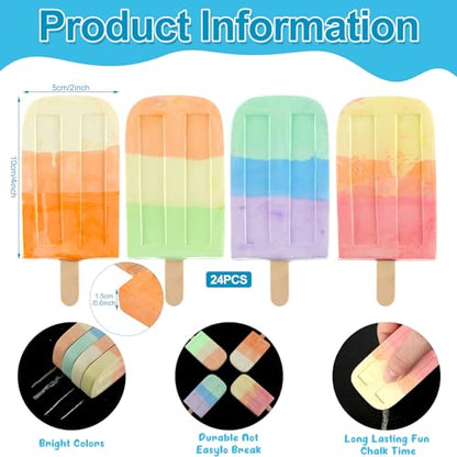 24 Pcs Ice Cream Sidewalk Chalk Bulk Multicolor Party Favors