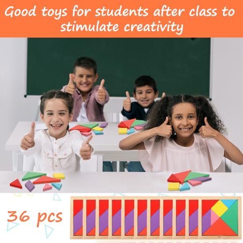 36 Pack Wooden Tangram Puzzles for Kids (36 Count)