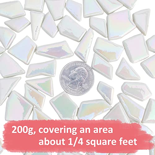 Iridescent White Mosaic Tiles for Crafts Bulk (100 Count)