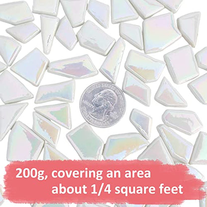 Iridescent White Mosaic Tiles for Crafts Bulk (100 Count)