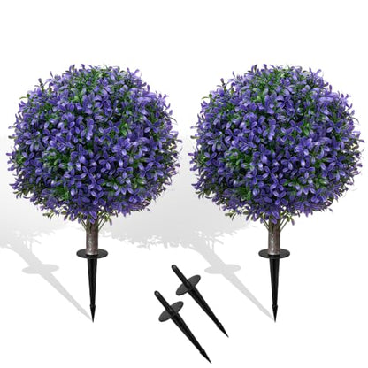 2Pack UV Resistant Purple Artificial Boxwood Topiary Fake Plant (2 Count)