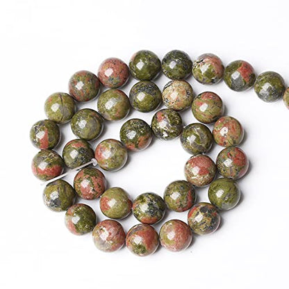 32pcs 12mm Natural Unakite Gemstone Beads Round Loose Beads for Jewelry Making DIY Bracelet Necklace (16 Count)
