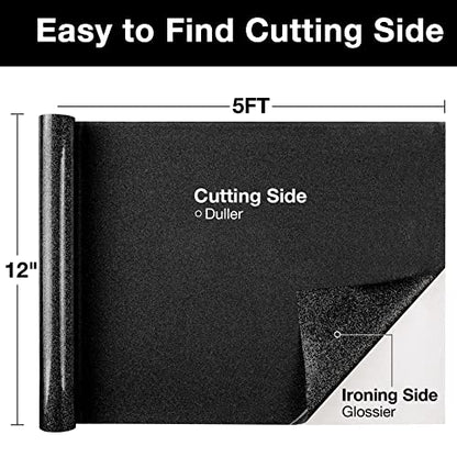 Black Glitter HTV Heat Transfer Vinyl Roll 12 inch x 5 ft Iron on Vinyl for T Shirts Crafts