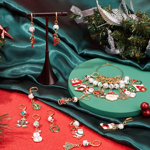 1 Box 20pcs Christmas Stitch Markers Crochet Knitting Markers Rhinestone Locking Stitch Markers Leverback Kntting Charms for Knitting Weaving Sewing Needleworks Women Adult DIY Crafts (20 Count)