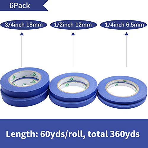 6Pack Blue Painters Masking Tape (1080 Foot)