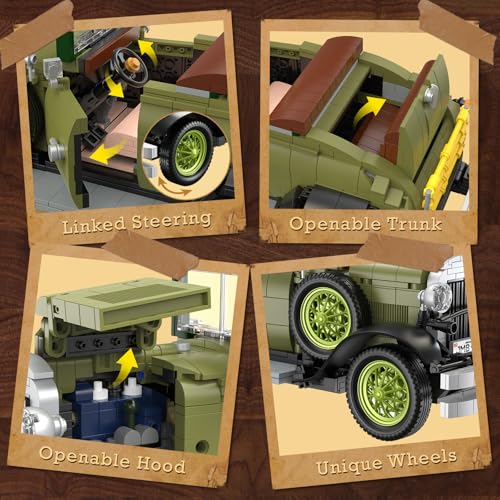 Vintage Cars Building Sets for Adults with Lights 50001 (1297 Count)