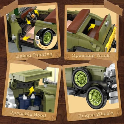 Vintage Cars Building Sets for Adults with Lights 50001 (1297 Count)