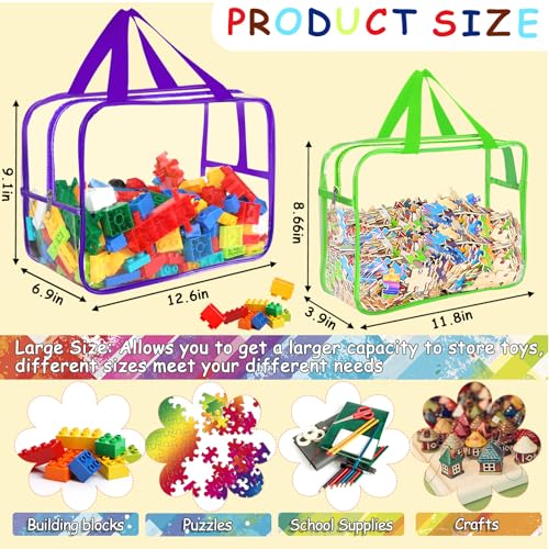 6 Colors L & XL Toy Storage Bags with Labels Reusable Clear Toy Organizer (6 Count)