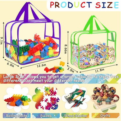 6 Colors L & XL Toy Storage Bags with Labels Reusable Clear Toy Organizer (6 Count)