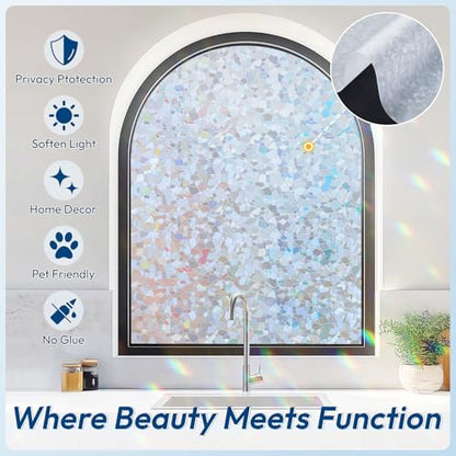 Rainbow Window Privacy Film Decorative Stained Glass Diamond Pattern Window Sticker with Iridescent Tint Non (9.58 Sq Ft)
