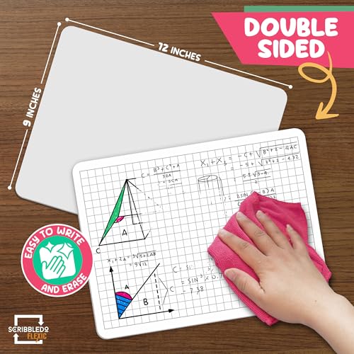 Grid Dry Erase Sheets 9”x12” Math Practice Small White Board Sheets Math Manipulatives Quad Graph Whiteboard Sheets Math Supplies Homeschool Teacher Students Classroom Pack of 10 (10 Count)