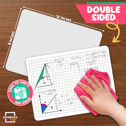 Grid Dry Erase Sheets 9”x12” Math Practice Small White Board Sheets Math Manipulatives Quad Graph Whiteboard Sheets Math Supplies Homeschool Teacher Students Classroom Pack of 10 (10 Count)