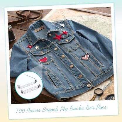 100 Pcs Brooch Pin Backs Bar Pins Backs for Crafts Safety Clasp with Plastic Box (100 Count)