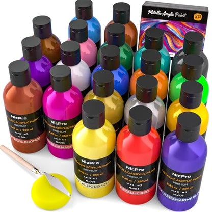 20 Colors Metallic Acrylic Paint Set (48 Fl Oz)