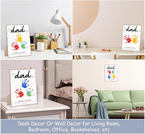 Hands Down Best Dad Ever Handprint Art Wooden Sign with Stand and Hook
