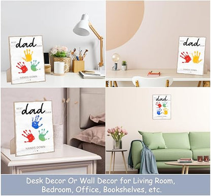 Hands Down Best Dad Ever Handprint Art Wooden Sign with Stand and Hook