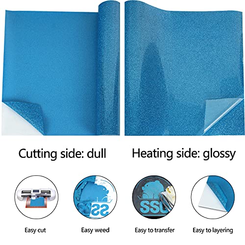 Glitter Sky Blue Heat Transfer Vinyl HTV Rolls