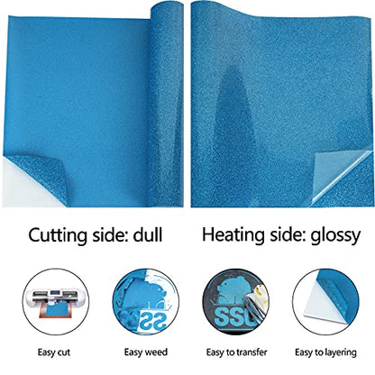 Glitter Sky Blue Heat Transfer Vinyl HTV Rolls