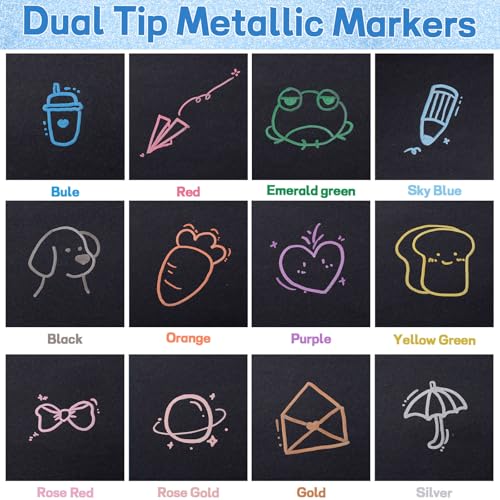 12 Pack Dual Tip Metallic Markers