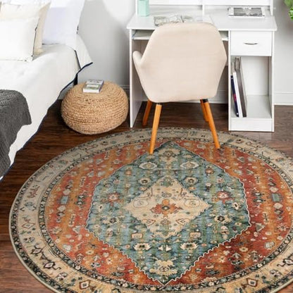 Felice Boho Tribal Round Rugs 5ft Washable Kitchen Round Area Rug