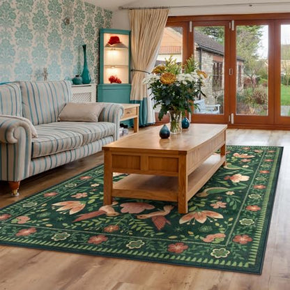 Washable Floral 5x7 Green Area Rug for Living Room (35 Sq Ft)