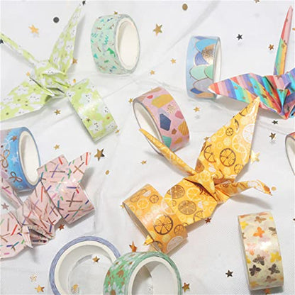 Candy Color Washi Tape Set 12 Rolls Bronzing Decorative Holiday Arts and Craft Washi Masking Tapes for Scrapbooking (12 Count)