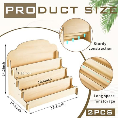 2 Pcs 4 Tier Greeting Card Display Stand Wooden Sticker Display Stand Portable Card Display Rack for Vendors Retail Counter Table Display Trade Shows Showcase