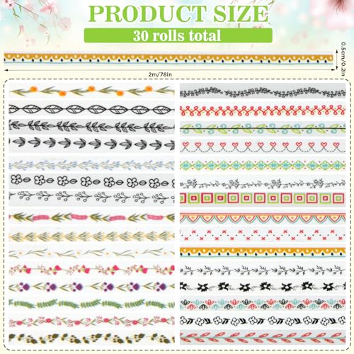 30 Rolls Floral Washi Tapes Set (30 Count)
