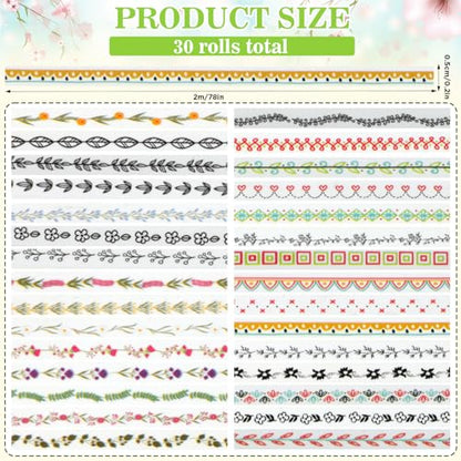 30 Rolls Floral Washi Tapes Set (30 Count)