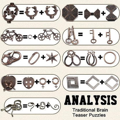 9 Pcs Metal Brain Teasers 3D Steel Puzzle Set (9 Count)