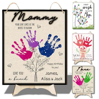 Mother's Day Handprint Art Craft Mother's Day Birthday Grandparents Gift from Kids Toddler Baby Floral Bouquet DIY Gift for Mom (7.0548 Ounce)