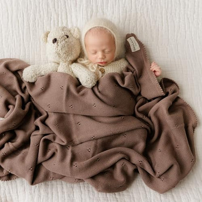 100% Luxury Organic Cotton Pointelle Knit Baby Blanket