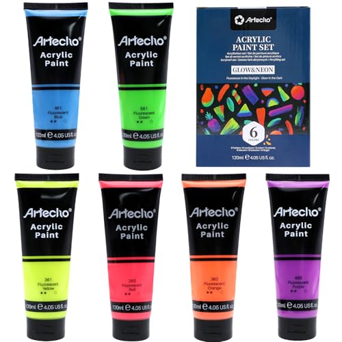 6 Fluorescent Colors Acrylic Paint 120ml (24.3 Fl Oz)