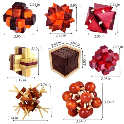 18 Pack Large Wooden Brain Teaser Puzzles Wooden Burr Puzzles Brain Teaser Puzzle with Gift Packing Box Magic Puzzle Games Toys Stocking Stuffers Party Favors for Kids and Adults (18 Count)