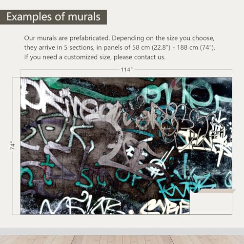 Black and White Art Graffiti Wallpaper wall murals for Bathroom 114"x74"