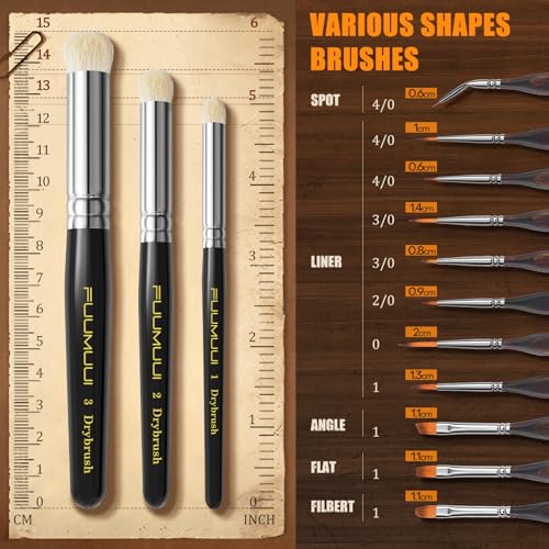 Miniature Paint Brushes with Domed Dry Brush Set for Miniature Painting