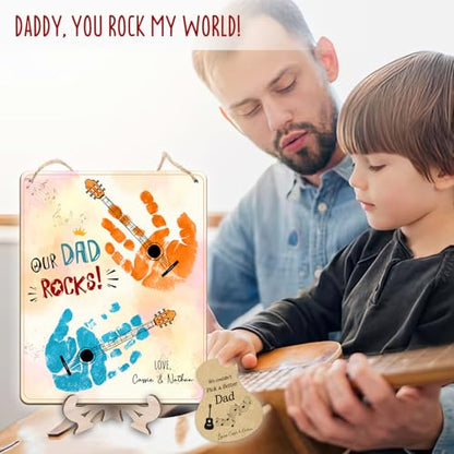DIY Our Dad Rocks Guitar Craft Plaque Baby Handprint Gifts for Dad Papa Musician Guitar Player