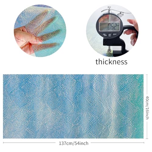 Iridescent Transparent Embossed Vinyl Holographic Blue Clear PVC Vinyl Craft Fabric 16"×54" for Sewing DIY Projects