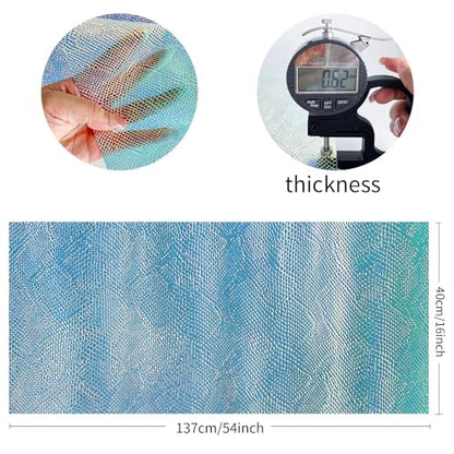Iridescent Transparent Embossed Vinyl Holographic Blue Clear PVC Vinyl Craft Fabric 16"×54" for Sewing DIY Projects