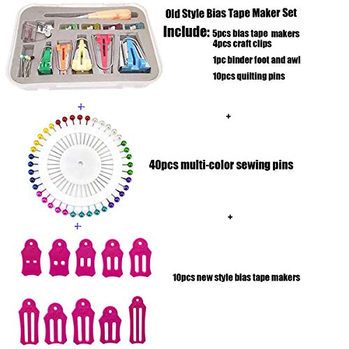 Single Double Fold Bias Tape Maker Tool Kit Set Fabric Jelly Roll Sasher Tool Set Tools Folding Fabric and Biasing Strips 15sizes (60 Count)
