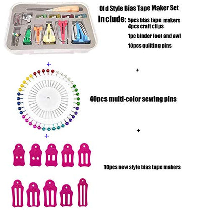 Single Double Fold Bias Tape Maker Tool Kit Set Fabric Jelly Roll Sasher Tool Set Tools Folding Fabric and Biasing Strips 15sizes (60 Count)