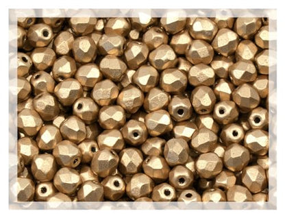 1.8 oz (50g, Approx. 600pcs) Faceted Fire Polished Pressed Czech Glass Beads 4mm (0.16in), Aztec Pale Gold - 01710 (600 Count)