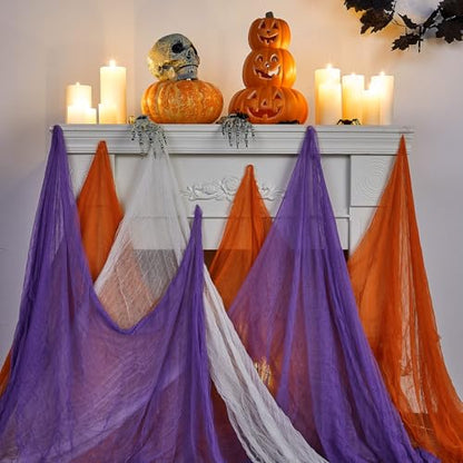 Halloween Cheese cloth 84.65 x 590.55 Inch White Orange and Purple Cheesecloth Roll for Crafts Large Cotton Muslin Gauze Fabric for Halloween Outdoor & Indoor Spooky Decoration