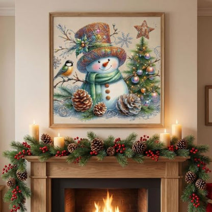 Christmas Snowman Stamped Cross Stitch Kits for Beginners Adults